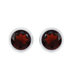 Minimalist Bezel Set Garnet Solitaire Stud Earrings with Screw Backs
