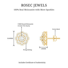 Certified Moissanite Big Flower Stud Earrings