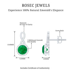 Genuine Emerald and Diamond Infinity Stud Earrings