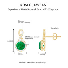 Genuine Emerald and Diamond Infinity Stud Earrings
