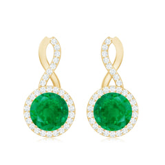 Genuine Emerald and Diamond Infinity Stud Earrings