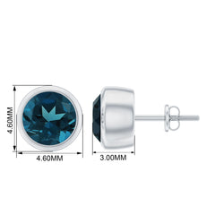 8 MM Round Cut London Blue Topaz Solitaire Stud Earrings in Bezel Setting