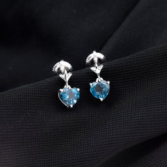 4 Carat London Blue Topaz Heart Drop Earrings for Women