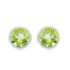 Natural Peridot Solitaire Stud Earrings in Bezel Setting