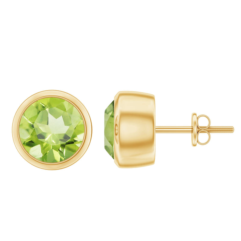 Natural Peridot Solitaire Stud Earrings in Bezel Setting