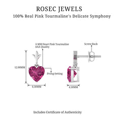 1.8 Carat Heart Shape Pink Tourmaline Drop Earrings