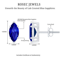1.5 Carat Marquise Lab Created Blue Sapphire Stud Earrings
