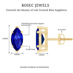 1.5 Carat Marquise Lab Created Blue Sapphire Stud Earrings