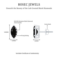 1.68 Carat Marquise Cut Lab Grown Black Diamond Stud Earrings