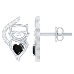Heart Shape Black Onyx Cat Stud Earrings