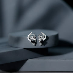 Heart Shape Black Onyx Cat Stud Earrings