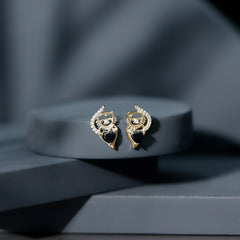 Heart Shape Black Onyx Cat Stud Earrings