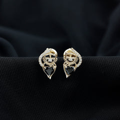 Heart Shape Black Onyx Cat Stud Earrings