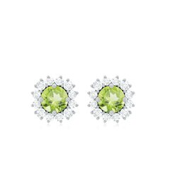 Natural 1 Carat Peridot Stud Earrings with Diamond Halo