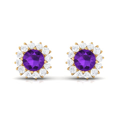 Natural Amethyst Classic Halo Stud Earring with Diamond