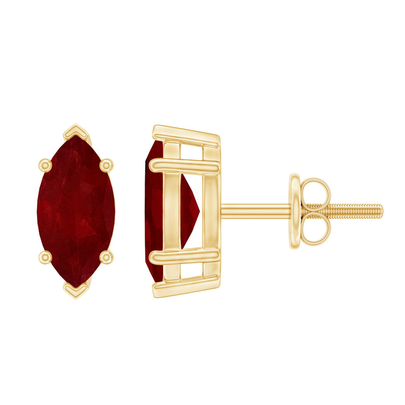 Natural 1.5 Carat Marquise Ruby Stud Earrings with Screw Back