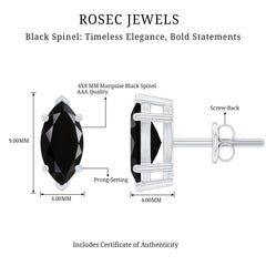 1.5 CT Marquise Black Spinel Solitaire Stud Earrings