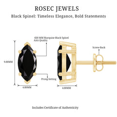 1.5 CT Marquise Black Spinel Solitaire Stud Earrings