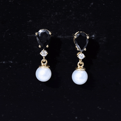 5.75 CT Freshwater Pearl Drop Earrings with Black Onyx and Moissanite