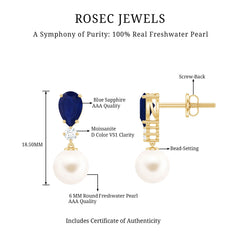 Cultured Freshwater Pearl Drop Earrings with Blue Sapphire