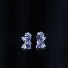 Marquise Cut Amethyst Stud Earrings with Lab Diamond in Sterling Silver