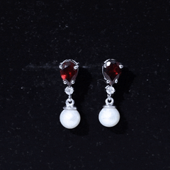 Genuine Freshwater Pearl Drop Earrings with Garnet