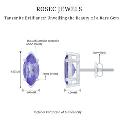 8X4 MM Marquise Cut Tanzanite Solitaire Stud Earring