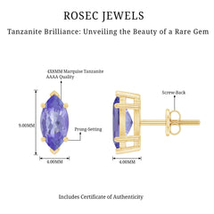 8X4 MM Marquise Cut Tanzanite Solitaire Stud Earring
