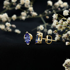 8X4 MM Marquise Cut Tanzanite Solitaire Stud Earring