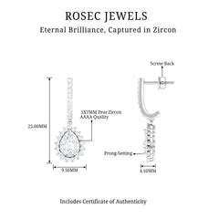 Certified Zircon Teardrop Bridal Hoop Drop Earrings