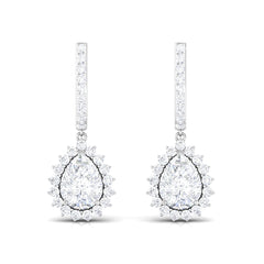 Certified Zircon Teardrop Bridal Hoop Drop Earrings