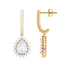 Certified Zircon Teardrop Bridal Hoop Drop Earrings