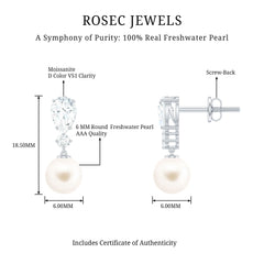 Moissanite and Freshwater Pearl Dangle Drop Earrings
