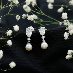 Moissanite and Freshwater Pearl Dangle Drop Earrings