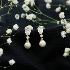Moissanite and Freshwater Pearl Dangle Drop Earrings