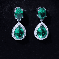 Lab Created Emerald and Diamond Bridal Drop Earrings with Certificate