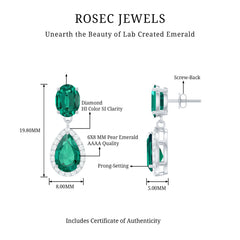 Lab Created Emerald and Diamond Bridal Drop Earrings with Certificate