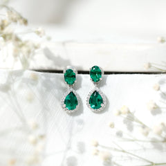 Lab Created Emerald and Diamond Bridal Drop Earrings with Certificate