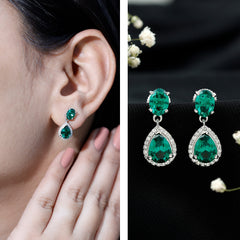 Lab Created Emerald and Diamond Bridal Drop Earrings with Certificate