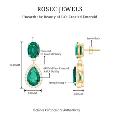 Lab Created Emerald and Diamond Bridal Drop Earrings with Certificate