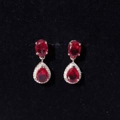 5 Carat Lab Created Ruby and Diamond Dangle Drop Earrings
