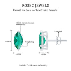 Marquise Cut 4X8MM Lab Created Emerald Solitaire Stud Earrings