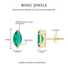 Marquise Cut 4X8MM Lab Created Emerald Solitaire Stud Earrings