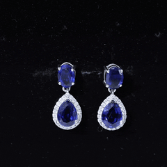 5 Carat Lab Grown Blue Sapphire Teardrop Earrings with Certificate