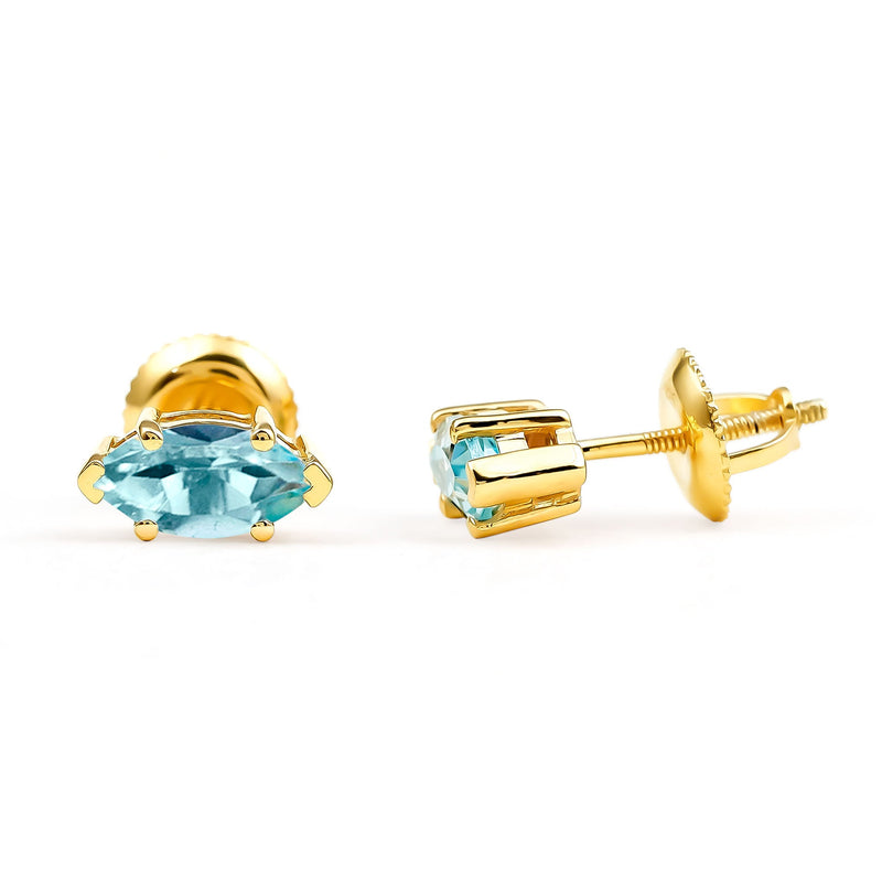 Natural 1.48 Carat Marquise Cut Sky Blue Topaz Stud Earrings with Certificate