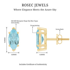 Natural 1.48 Carat Marquise Cut Sky Blue Topaz Stud Earrings with Certificate