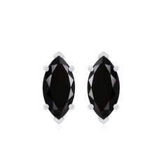 Genuine Black Onyx Marquise Stud Earrings with Certificate