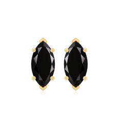 Genuine Black Onyx Marquise Stud Earrings with Certificate