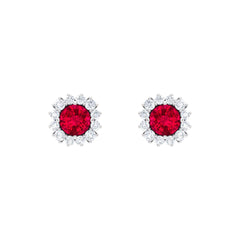 1.75 CT Lab Created Ruby Classic Stud Earring with Diamond Halo