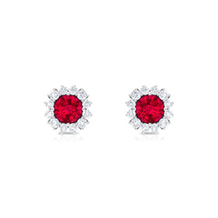 1.75 CT Lab Created Ruby Classic Stud Earring with Diamond Halo